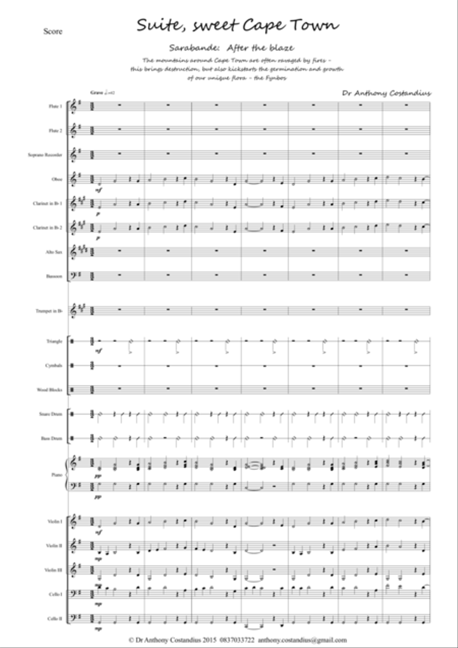 Suite , Sweet Cape Town - 3 Sarabande After the Blaze Concert Band scores gallery preview page 1