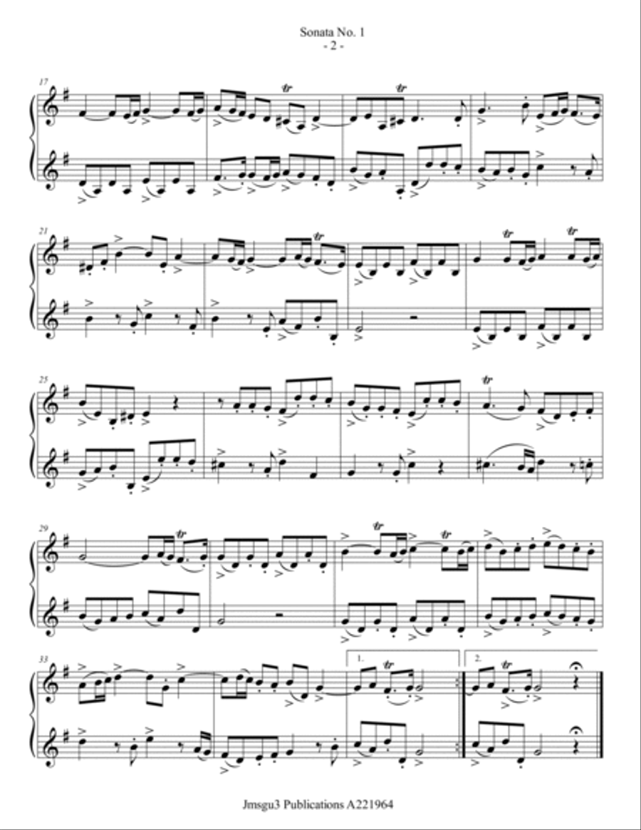 Loeillet: Six Sonatas Op. 5 No. 2 Complete for Alto Clarinet Duo Clarinet Duet scores gallery preview page 2
