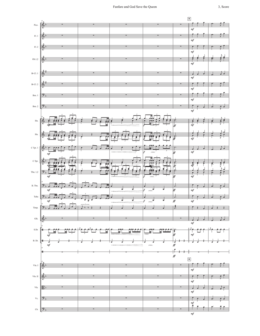 Fanfare and God Save the Queen (America) Full Orchestra scores gallery preview page 3