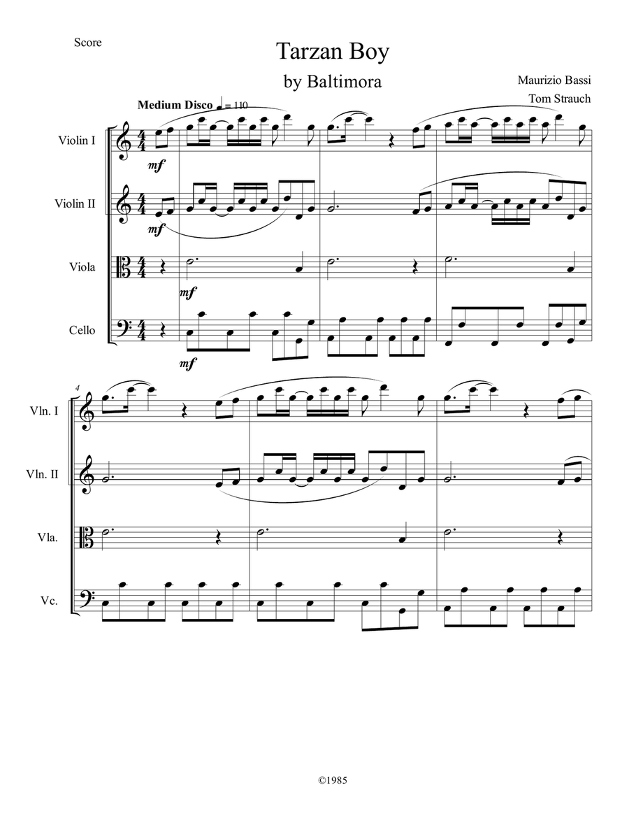 Tarzan Boy Tarzan Boy String Quartet scores gallery preview page 1