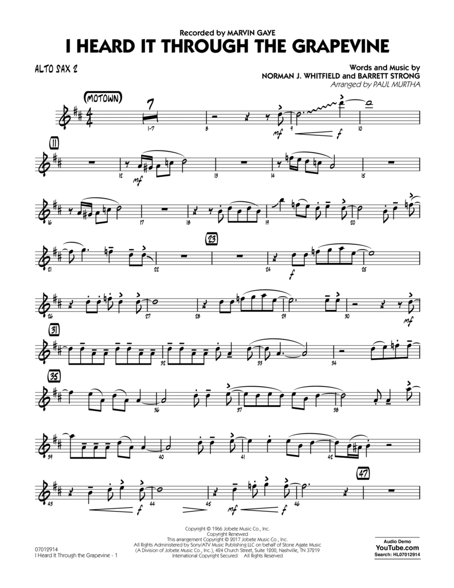 I Heard It Through the Grapevine - Alto Sax 2 Alto Saxophone scores gallery preview page 1
