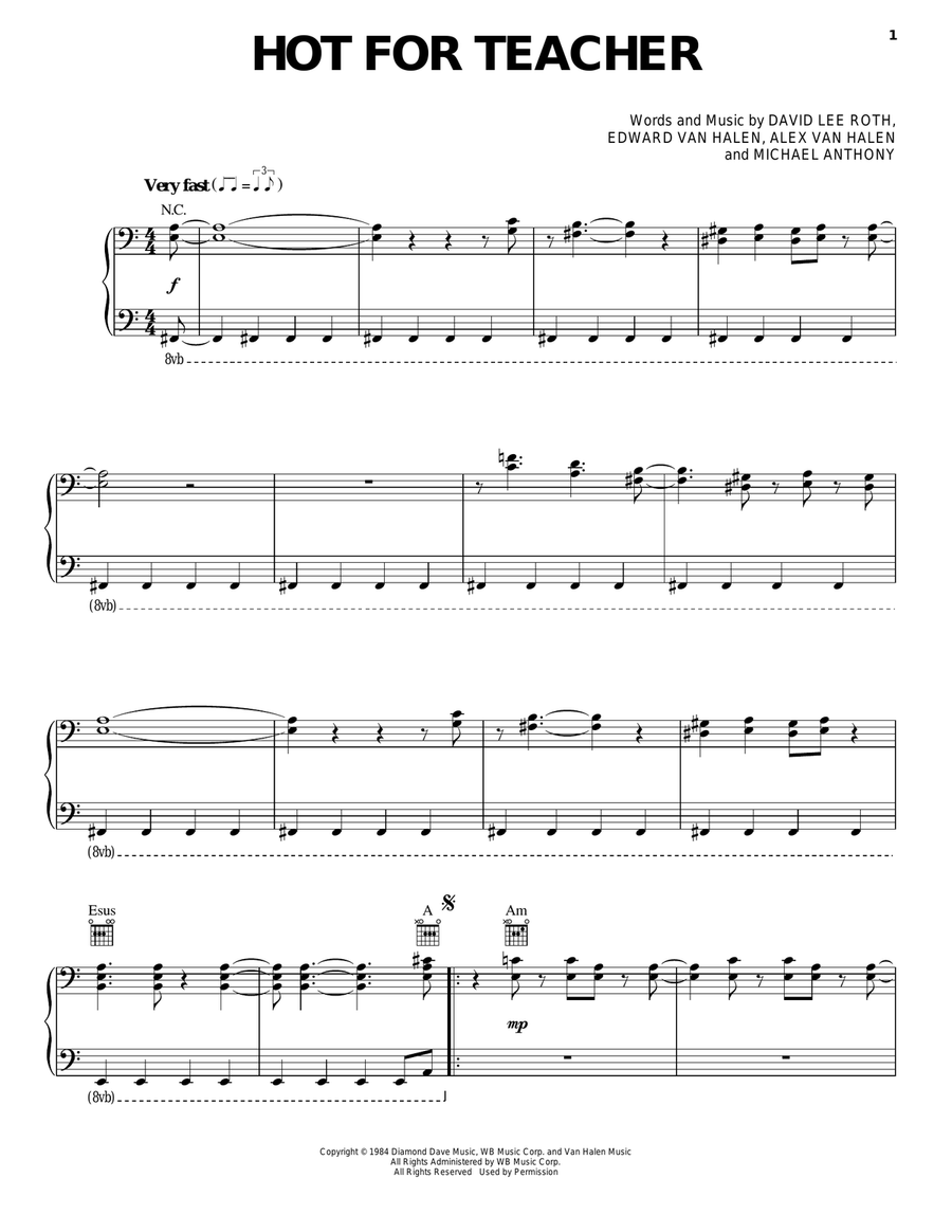 Hot For Teacher Hot For Teacher Piano, Vocal, Guitar scores gallery preview page 1