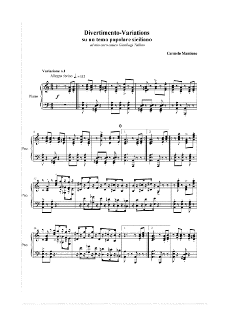 Divertimento-variations su un tema popolare siciliano Piano Solo scores gallery preview page 2