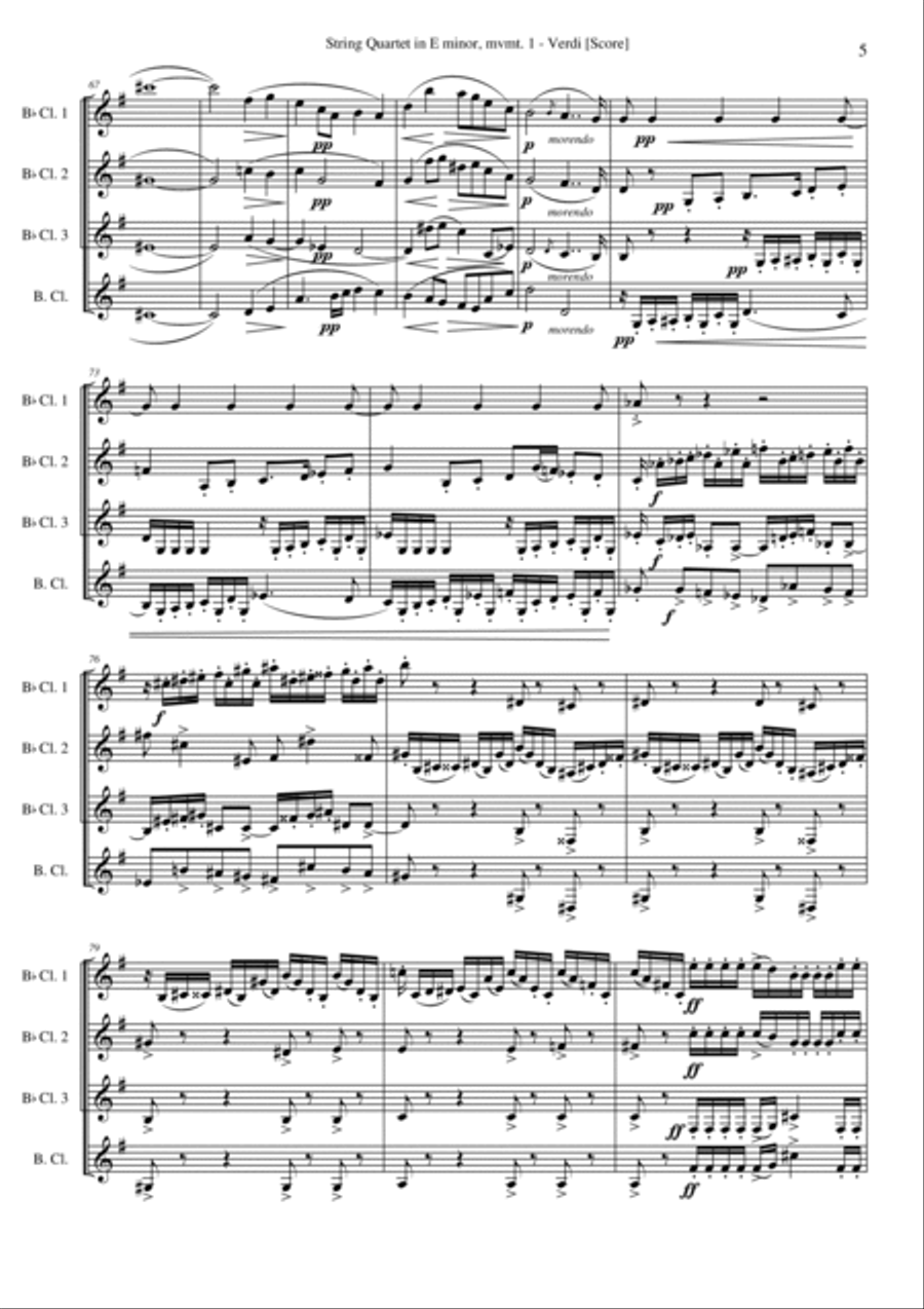 Quartet in E minor, mvmt.1 (Clarinet Quartet) Clarinet Quartet scores gallery preview page 5