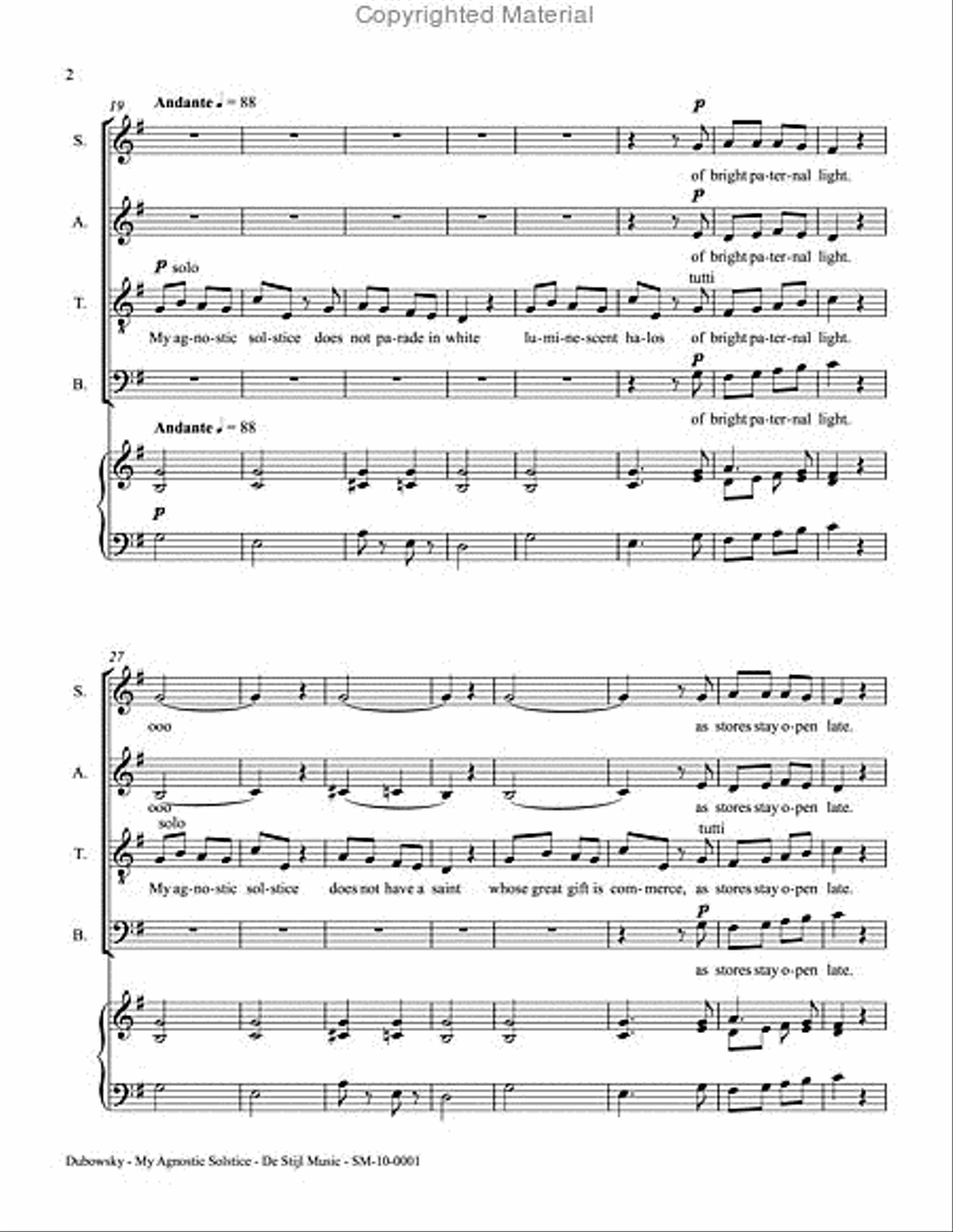 My Agnostic Solstice (SATB) 4-Part scores gallery preview page 3