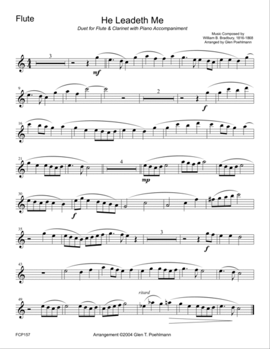 HE LEADETH ME - FLUTE & CLARINET DUET with Piano Accompaniment Woodwind Duet scores gallery preview page 5