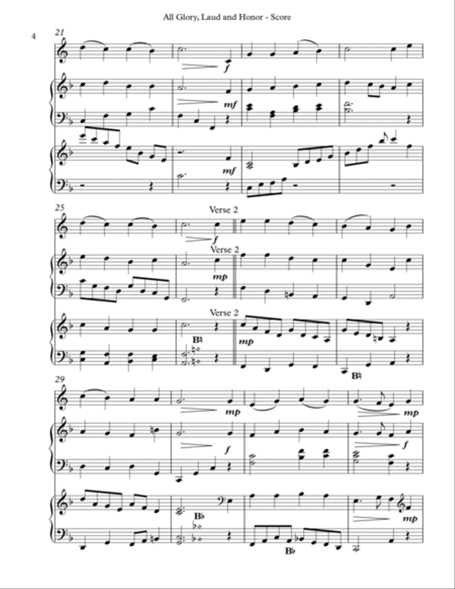 All Glory, Laud and Honor Trio for French Horn, Harp and Piano Horn scores gallery preview page 4