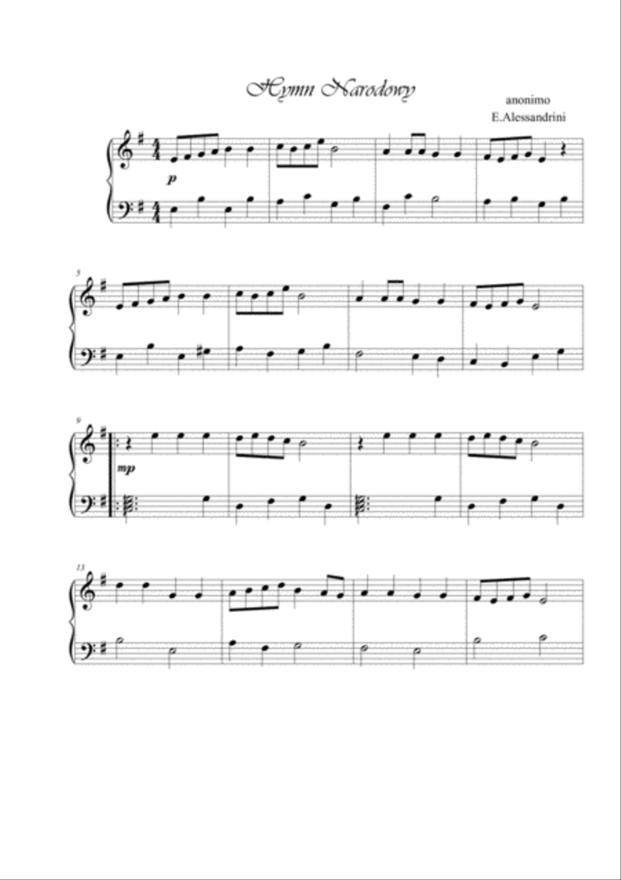 Hymn Narodowy Easy Piano scores gallery preview page 1