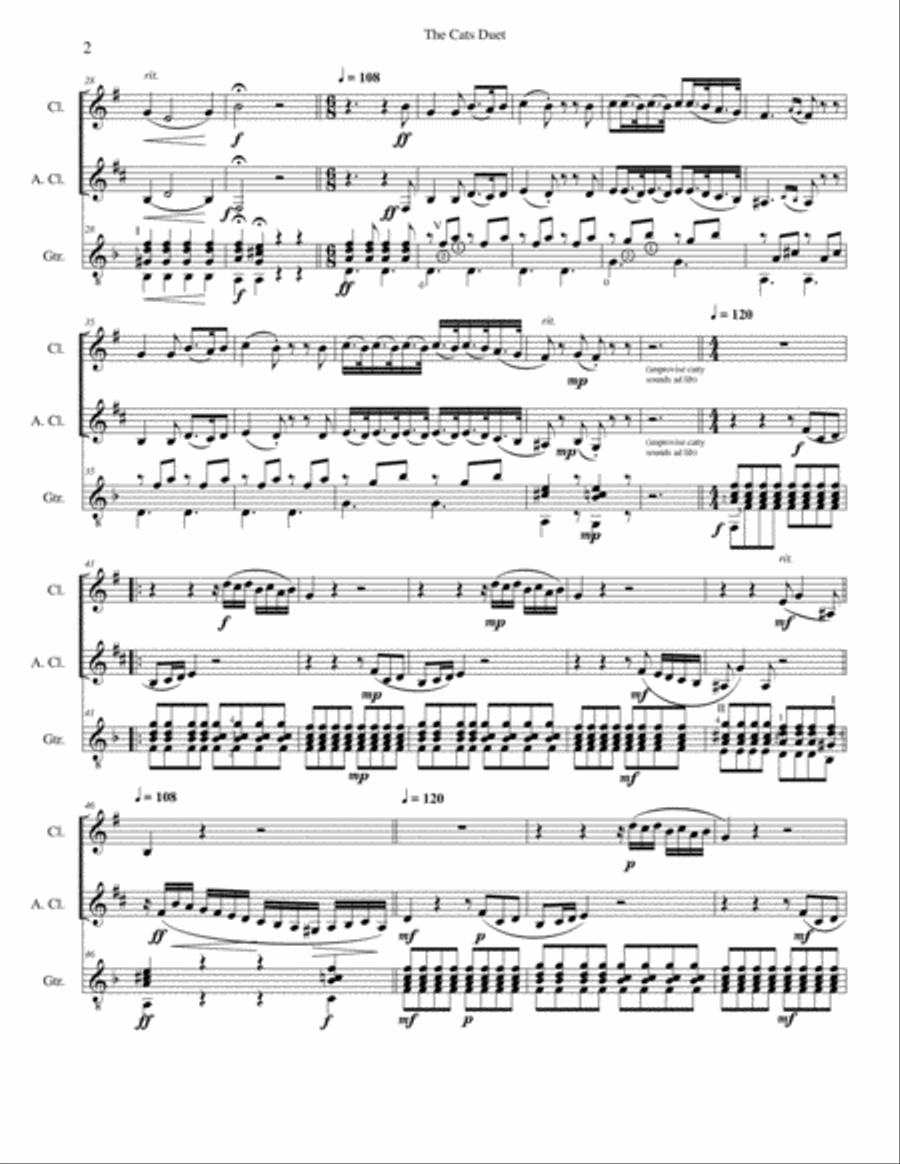 The Cats Duet (Duetto Buffo di due gatti) for clarinet, alto clarinet and guitar E-Flat Clarinet scores gallery preview page 2