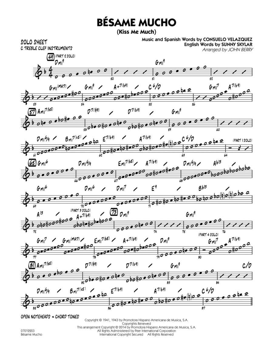 Besame Mucho (Kiss Me Much) - C Solo Sheet Jazz Ensemble scores gallery preview page 1
