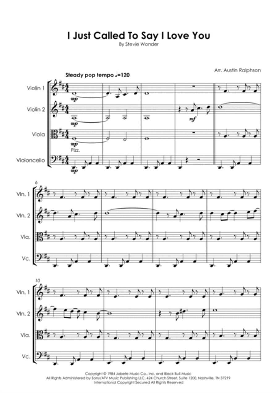 I Just Called To Say I Love You String Quartet scores gallery preview page 3