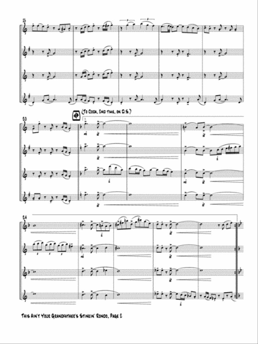 This Ain't Your Grandfather's Stinkin' Rondo for SATB Saxophone Quartet Saxophone Quartet scores gallery preview page 3