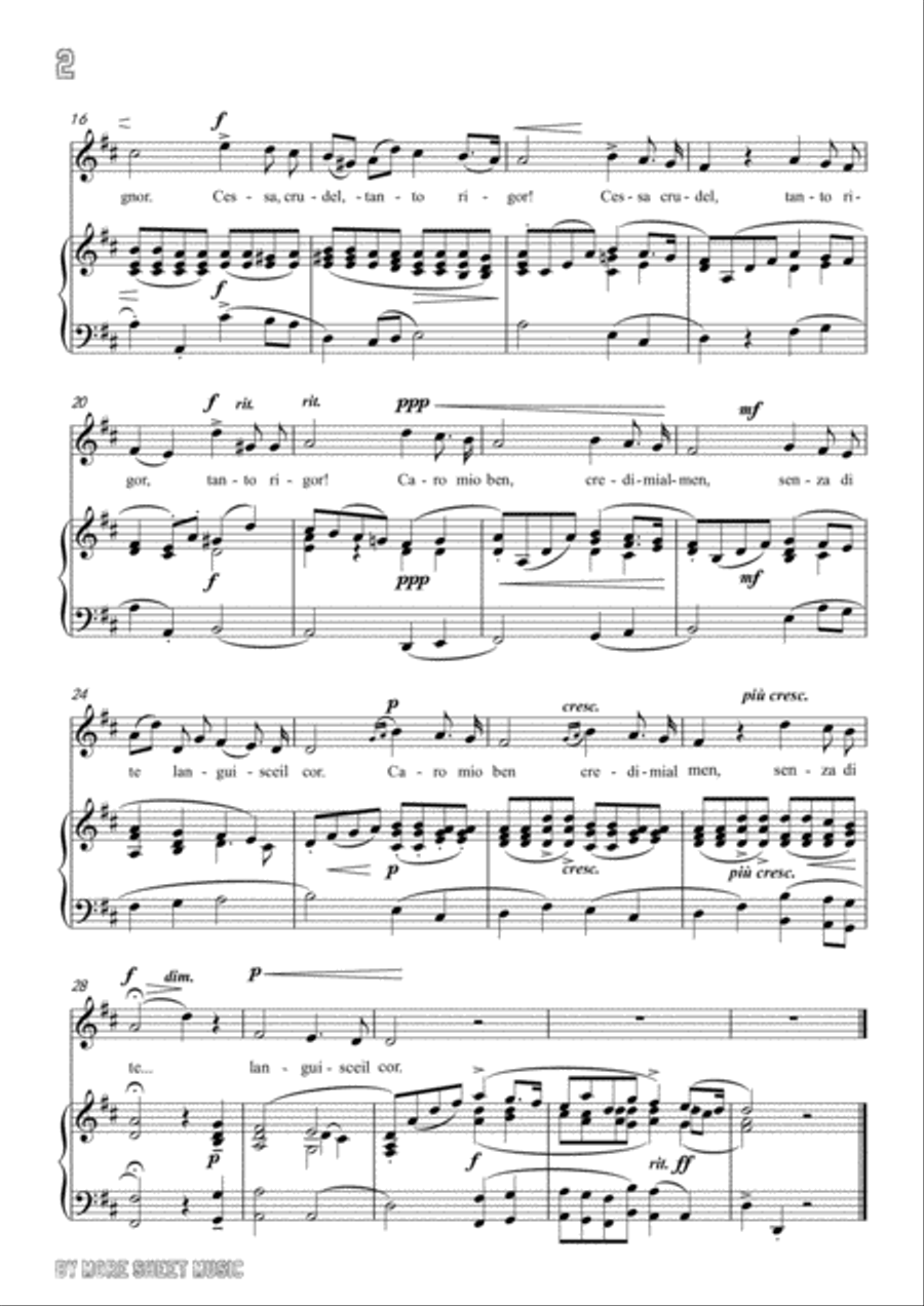 Giordani,Giuseppe-Caro mio ben in D Major,for Voice and Piano Voice Solo scores gallery preview page 4