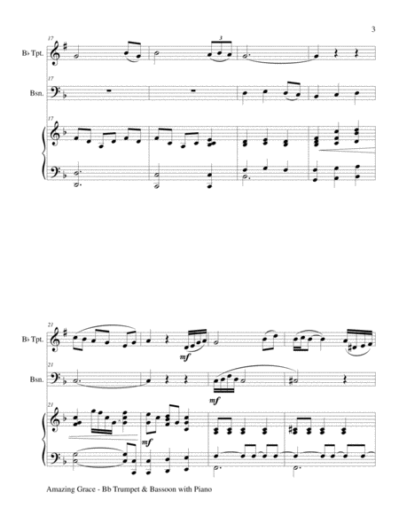 AMAZING GRACE (Bb Trumpet & Bassoon with Piano - Score & Parts included) image number null