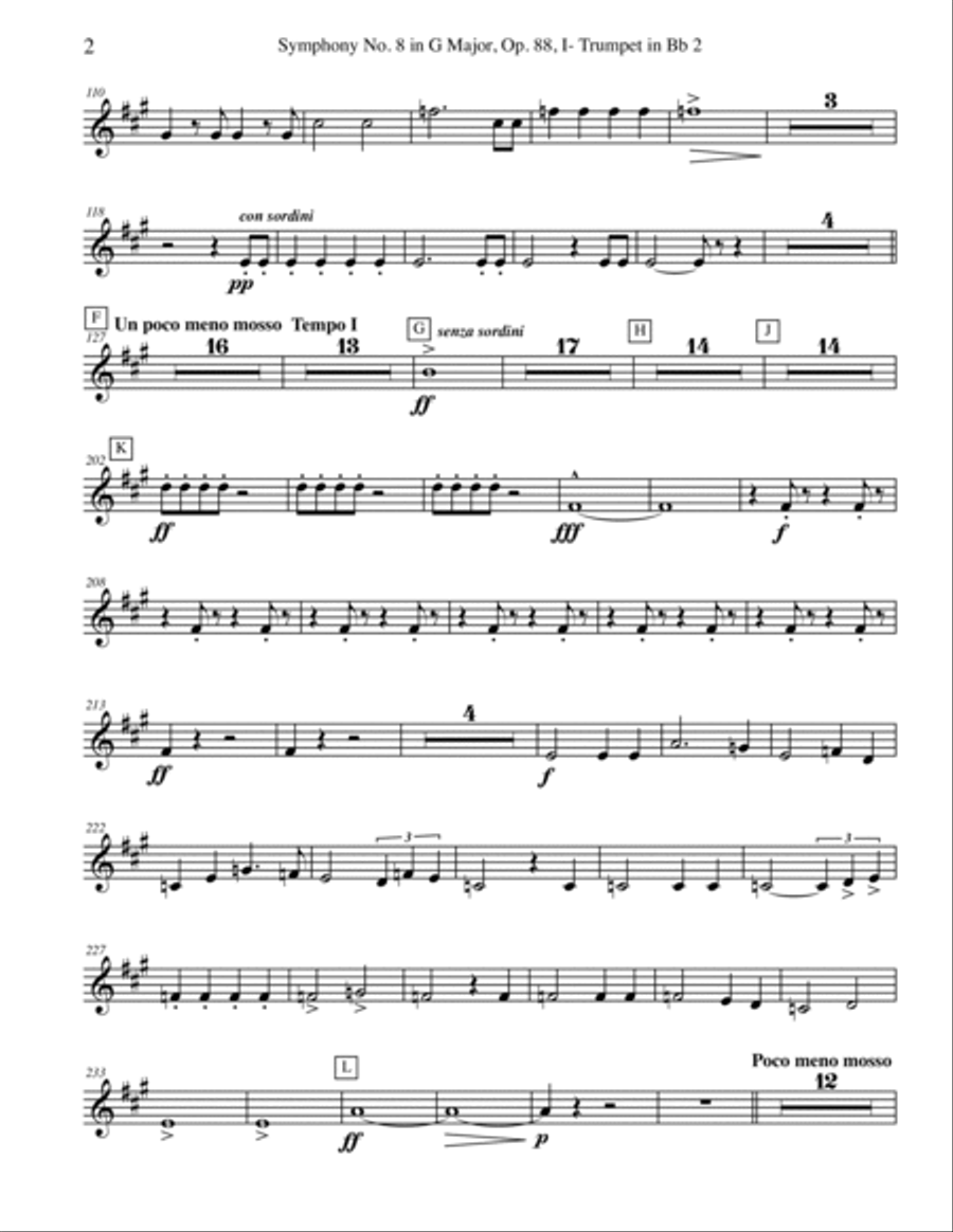 Dvorak Symphony No. 8, Movement I - Trumpet in Bb 2 (Transposed Part), Op. 88 B-Flat Trumpet scores gallery preview page 2
