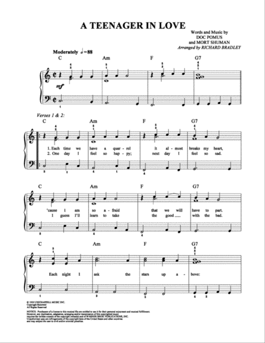 A Teenager in Love Easy Piano scores gallery preview page 1