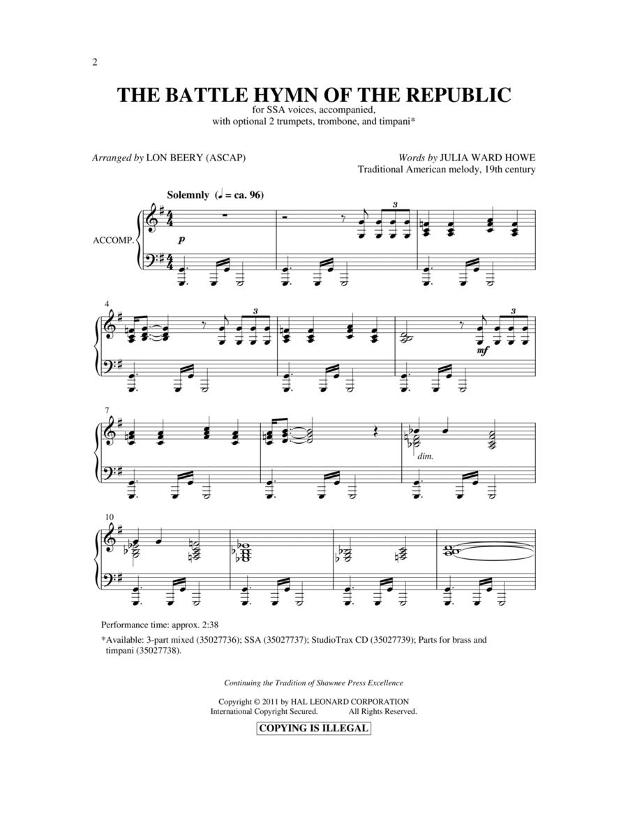 Battle Hymn Of The Republic SSA scores gallery preview page 1
