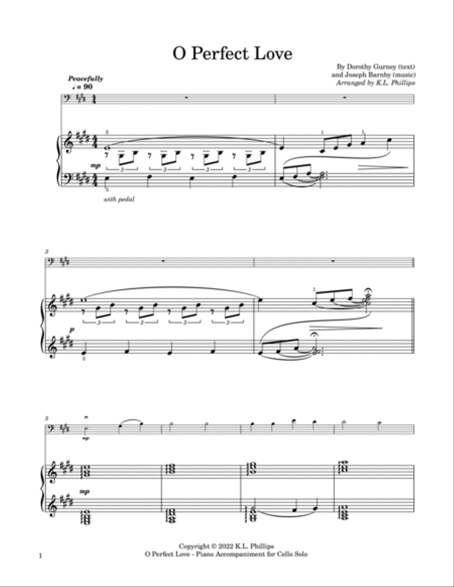 O Perfect Love (Wedding Hymn) - Cello Solo with Piano Accompaniment Piano scores gallery preview page 2