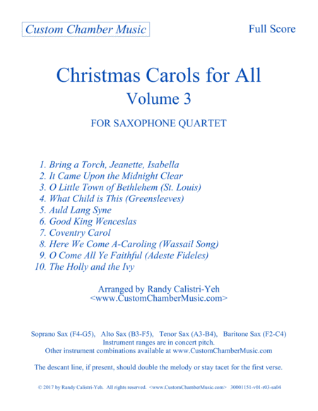 Christmas Carols for All, Volume 3 (for Saxophone Quartet)