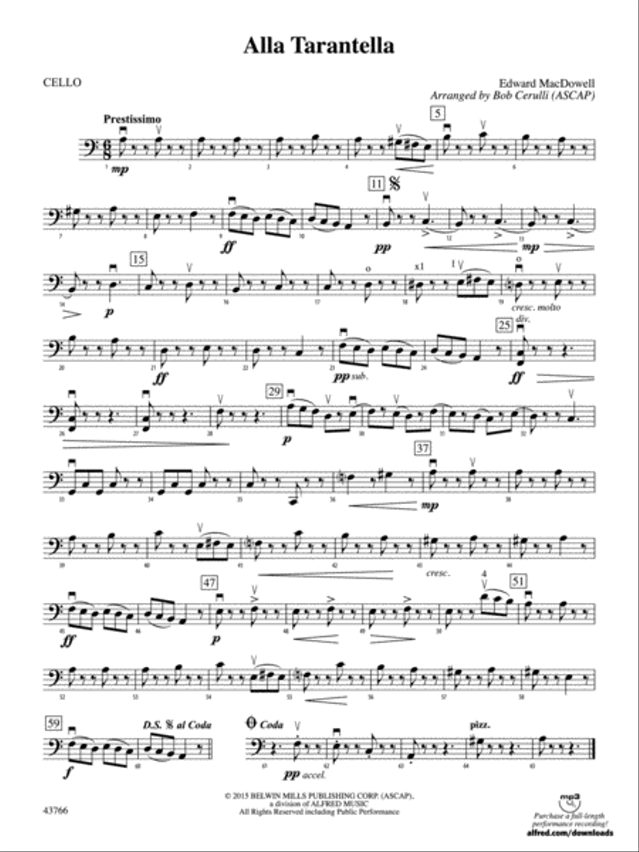 Alla Tarantella: Cello Alla Tarantella: Cello String Orchestra scores gallery preview page 1