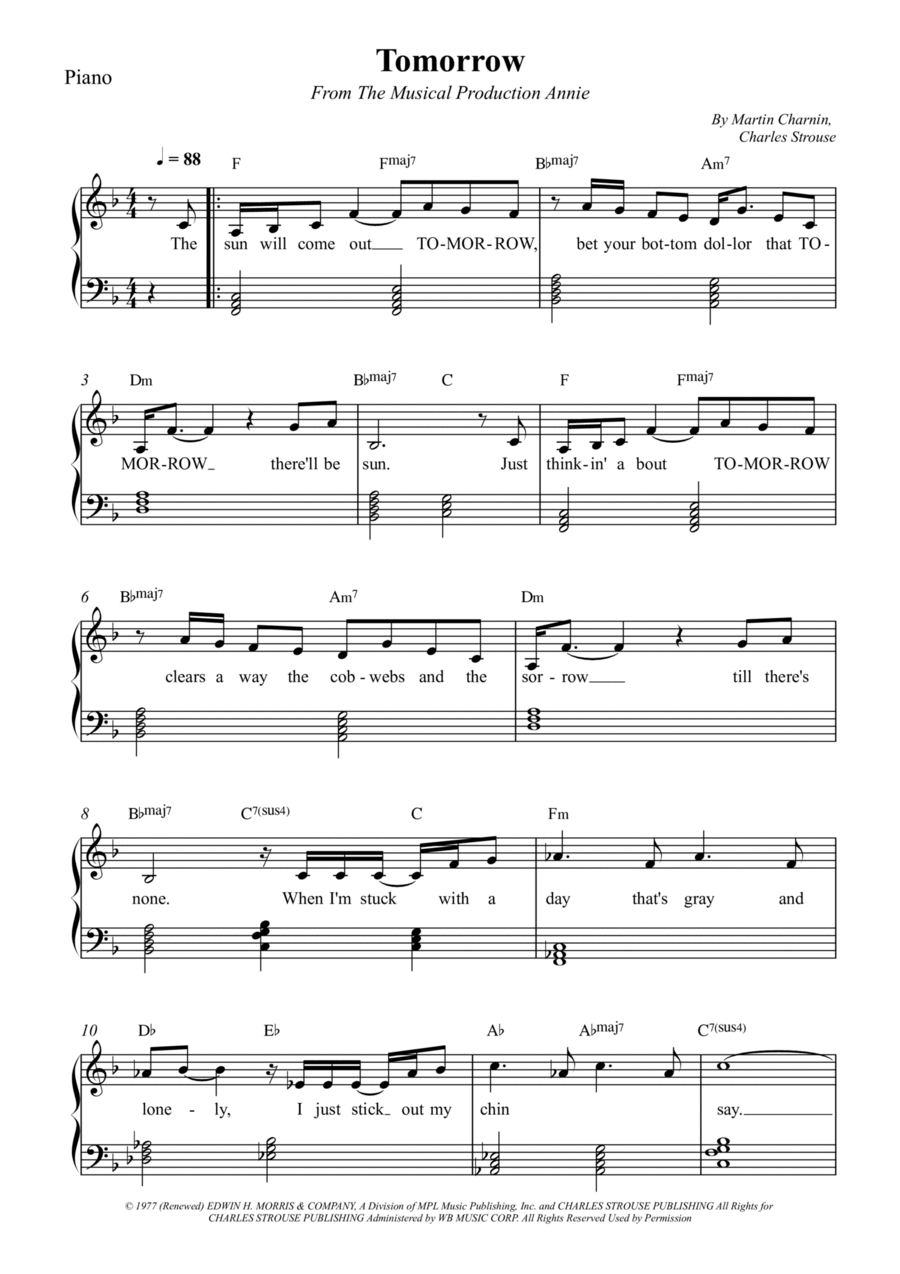 Tomorrow Piano, Vocal, Guitar scores gallery preview page 1