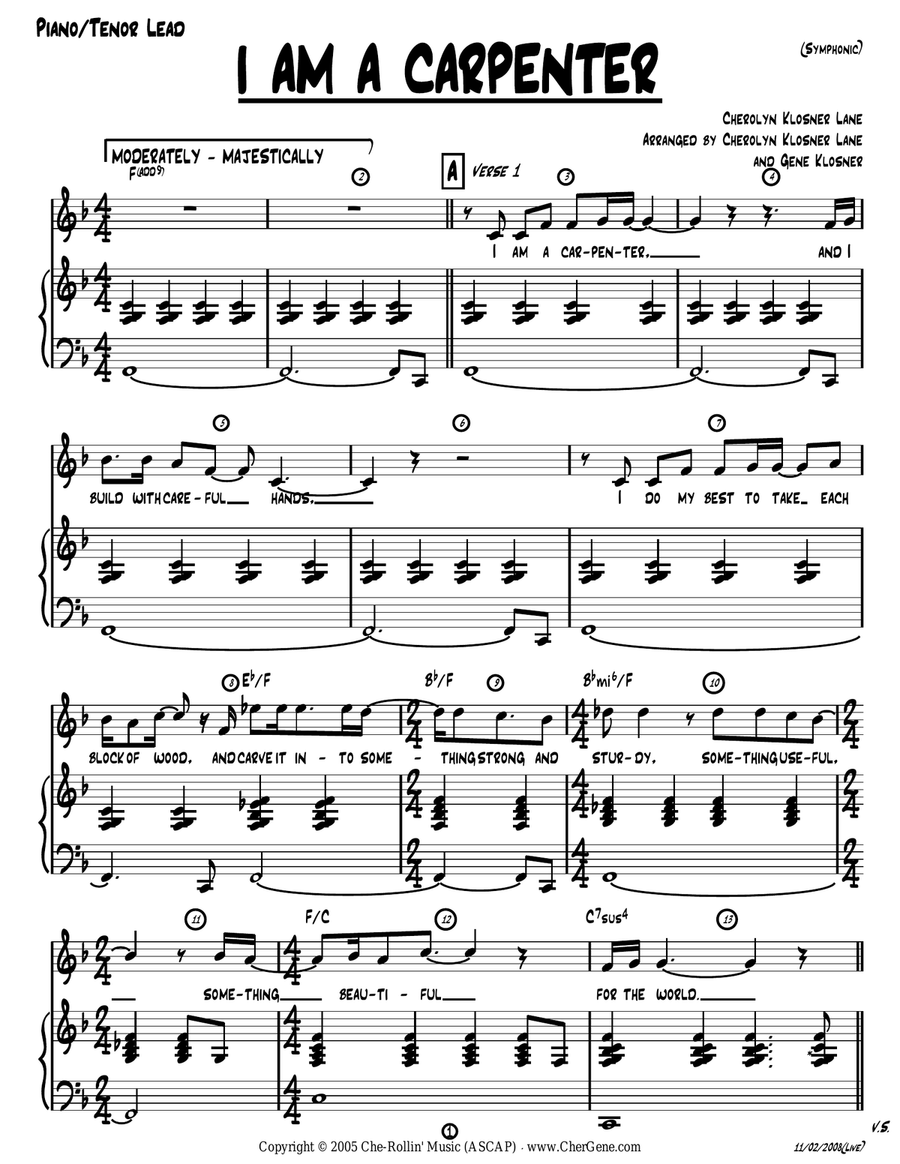 I Am a Carpenter (Joseph's Song) [Piano/Vocal/Chords] Piano, Vocal scores gallery preview page 1