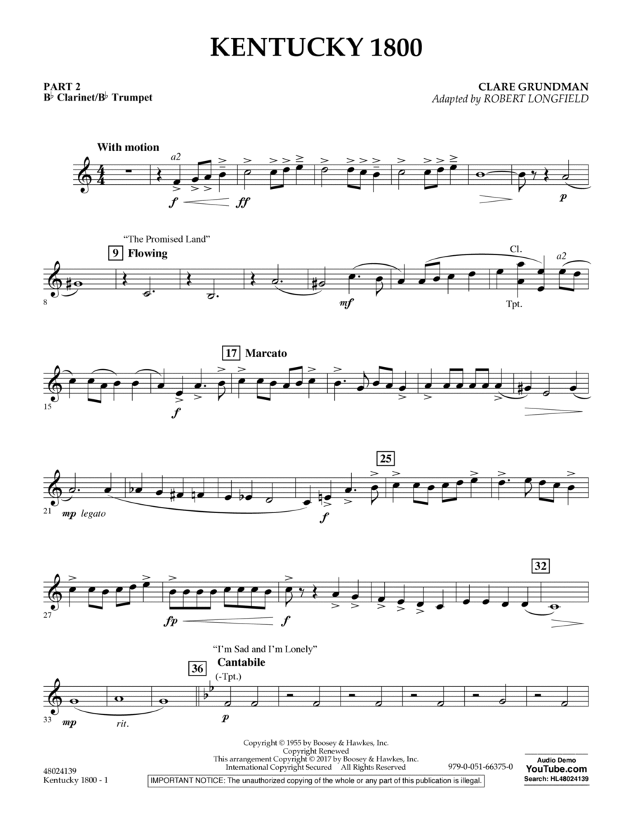 Kentucky 1800 - Pt.2 - Bb Clarinet/Bb Trumpet Concert Band scores gallery preview page 1