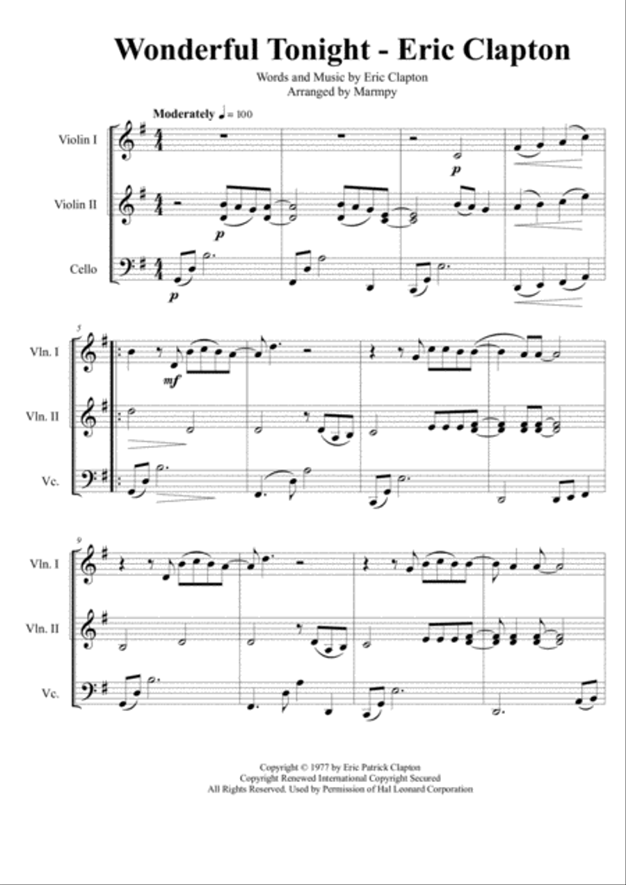 Wonderful Tonight String Trio scores gallery preview page 1