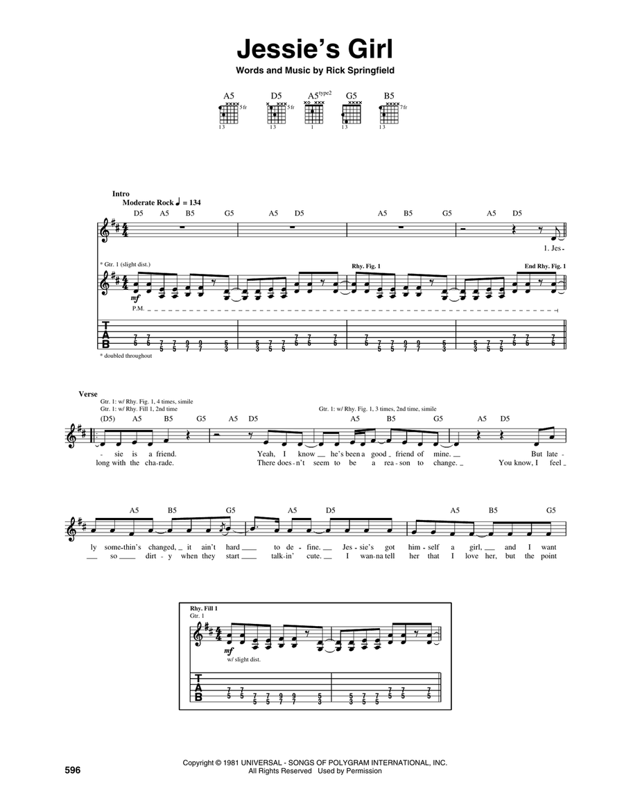 Jessie's Girl Jessie's Girl Acoustic Guitar scores gallery preview page 1