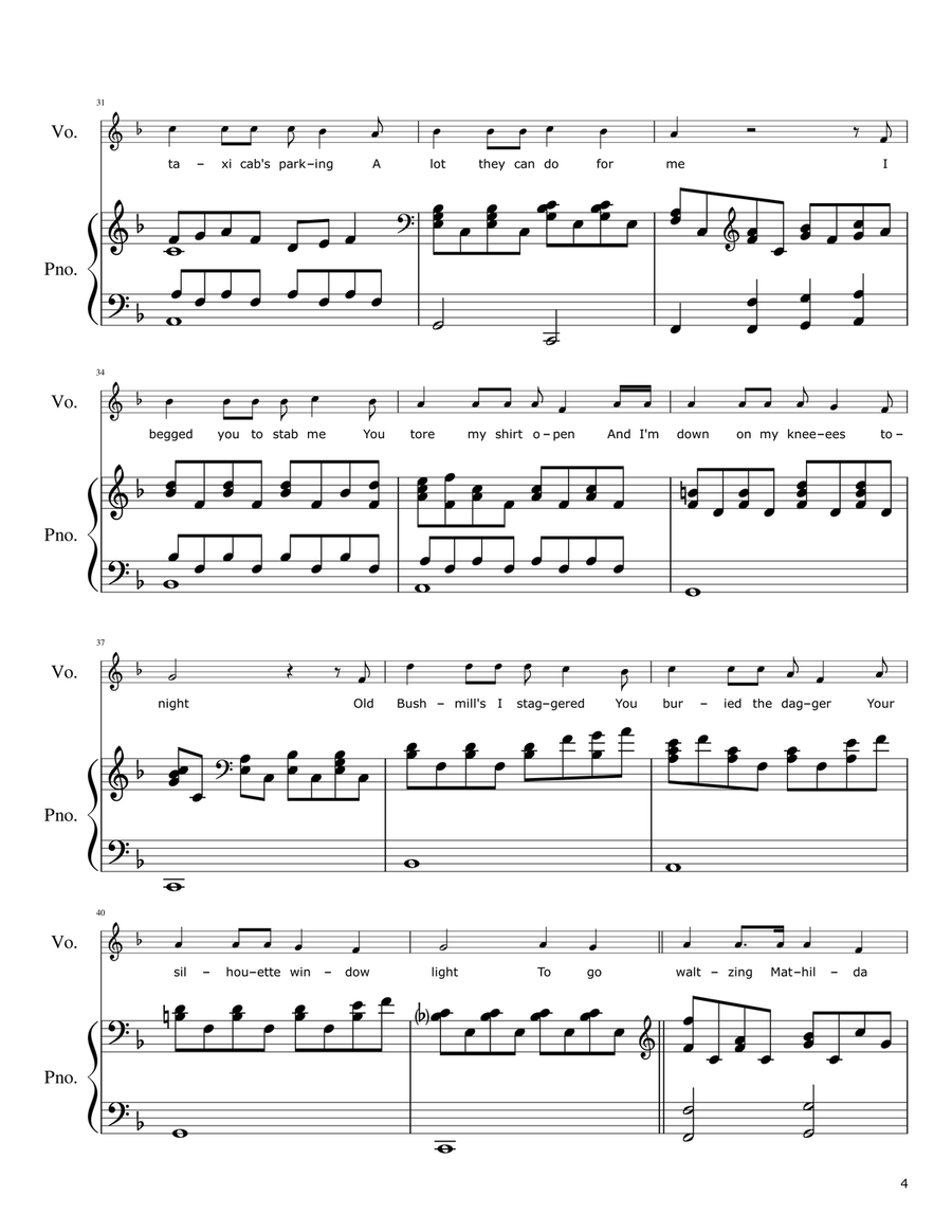 Tom Traubert's Blues (four Sheets To The Wind In Copenhagen) Piano, Vocal scores gallery preview page 4