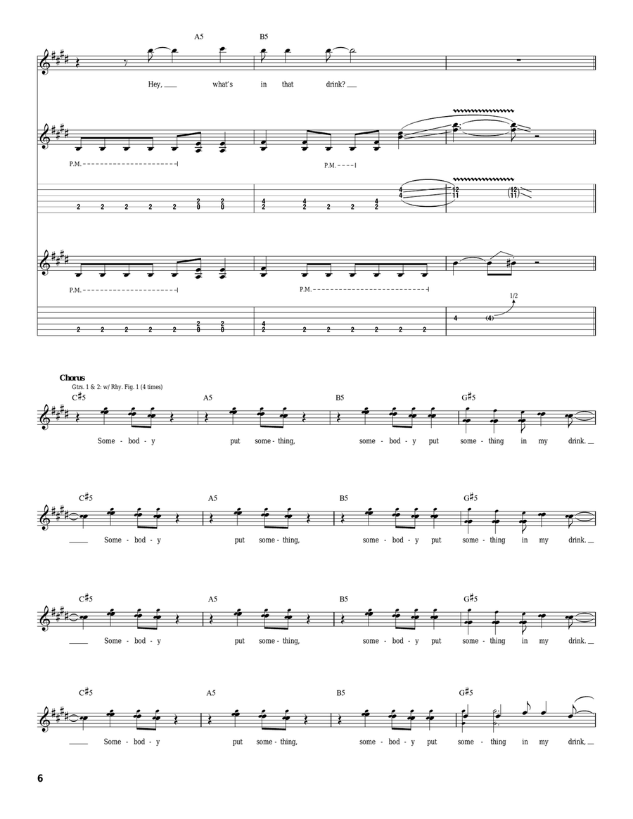 Somebody Put Something In My Drink Guitar Tablature scores gallery preview page 6