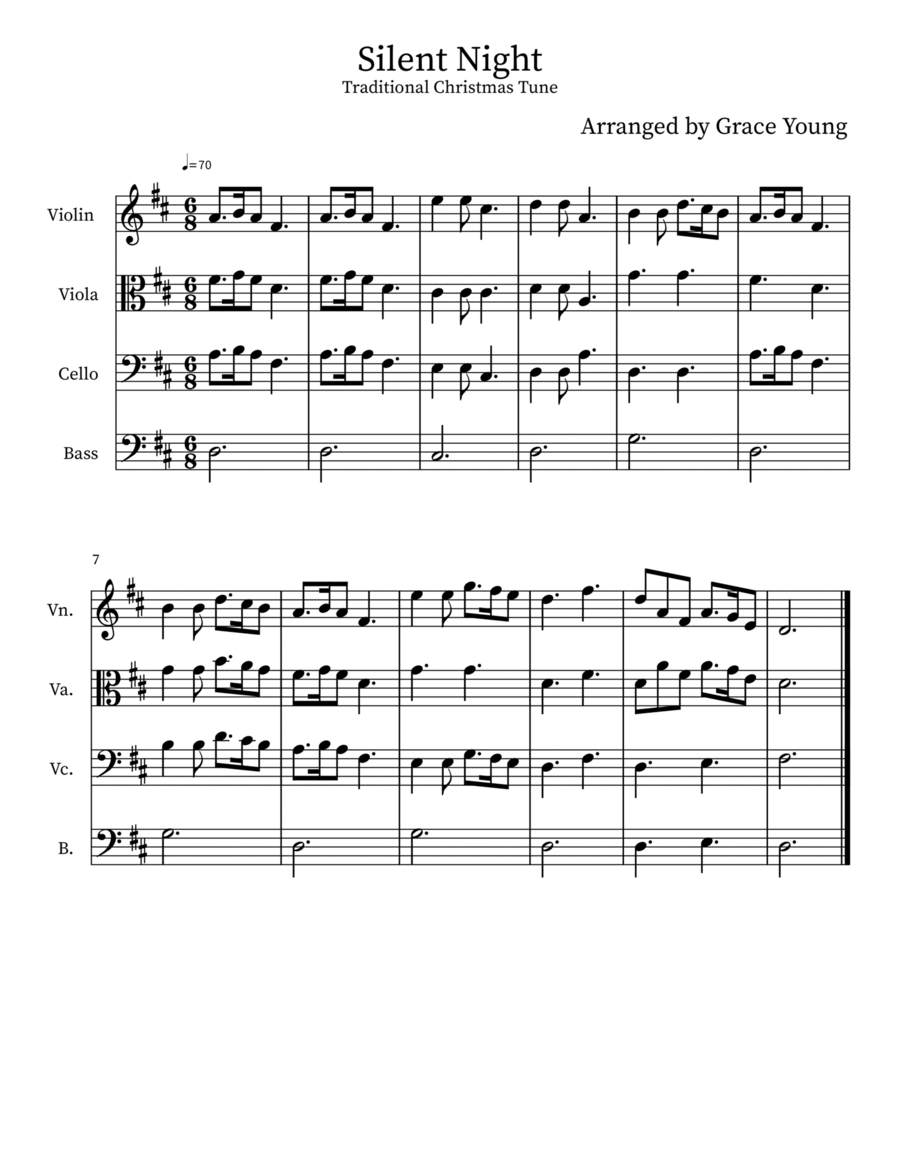 Silent Night- For Beginner String Quartet String Quartet scores gallery preview page 1