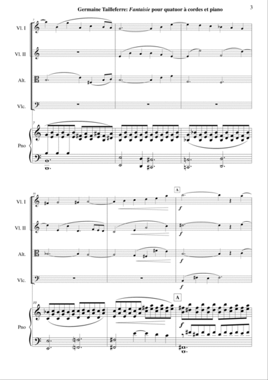 Germaine Tailleferre: Fantaisie for string quartet and piano Piano Quintet scores gallery preview page 3