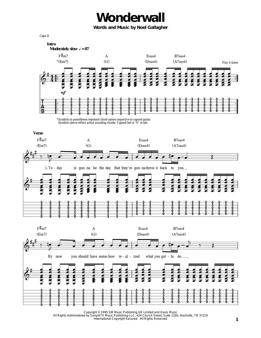 Wonderwall Acoustic Guitar scores gallery preview page 1