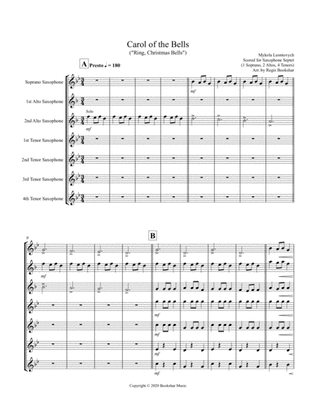 Carol of the Bells (F min) (Saxophone Septet - 1 Sop, 2 Alto, 4 Ten)