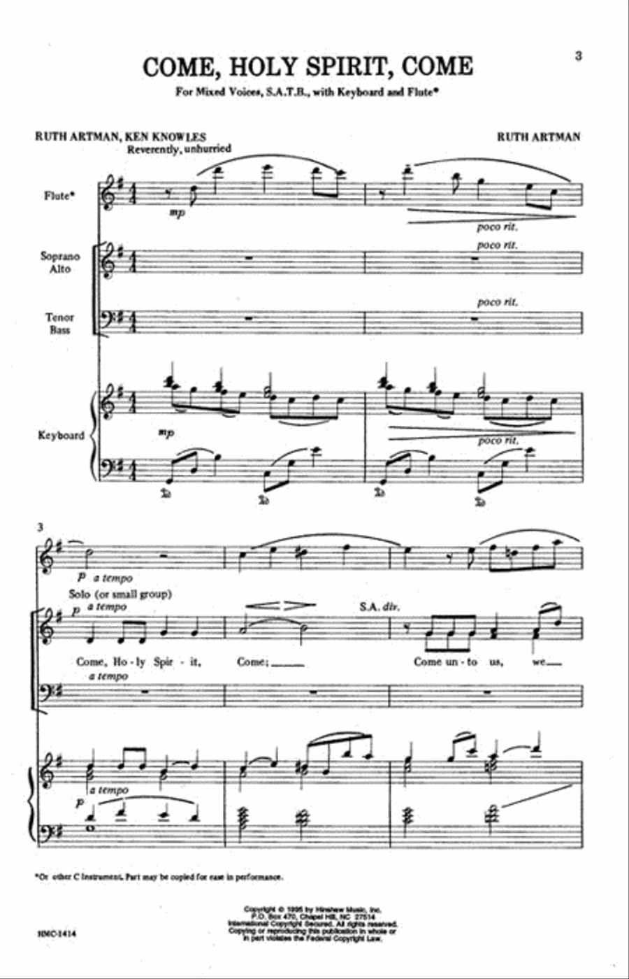 Come, Holy Spirit, Come 4-Part scores gallery preview page 2
