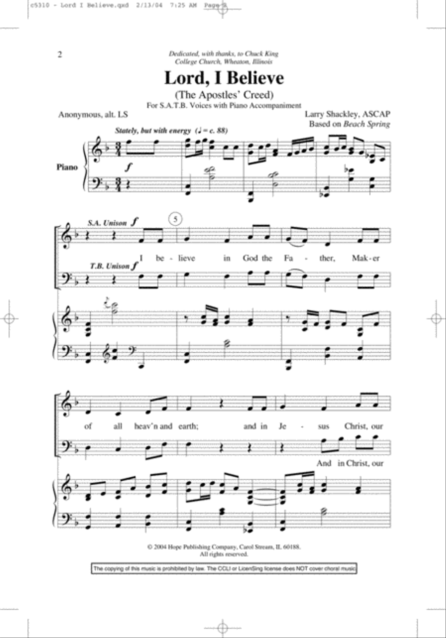 Lord, I Believe 4-Part scores gallery preview page 2