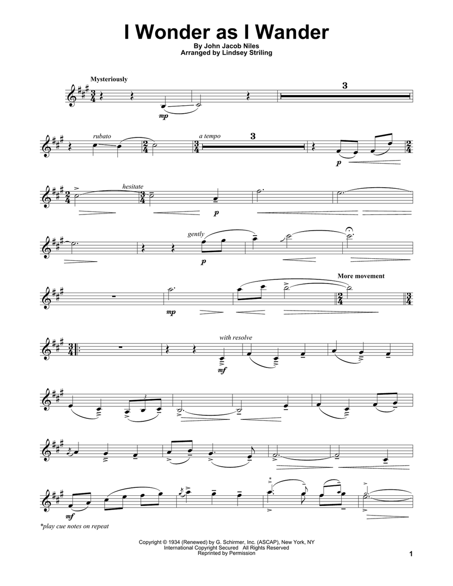 I Wonder As I Wander Violin Solo scores gallery preview page 1