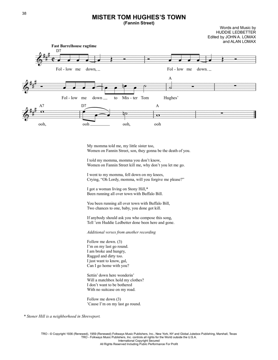 Mister Tom Hughes's Town (Fannin Street) Piano scores gallery preview page 1
