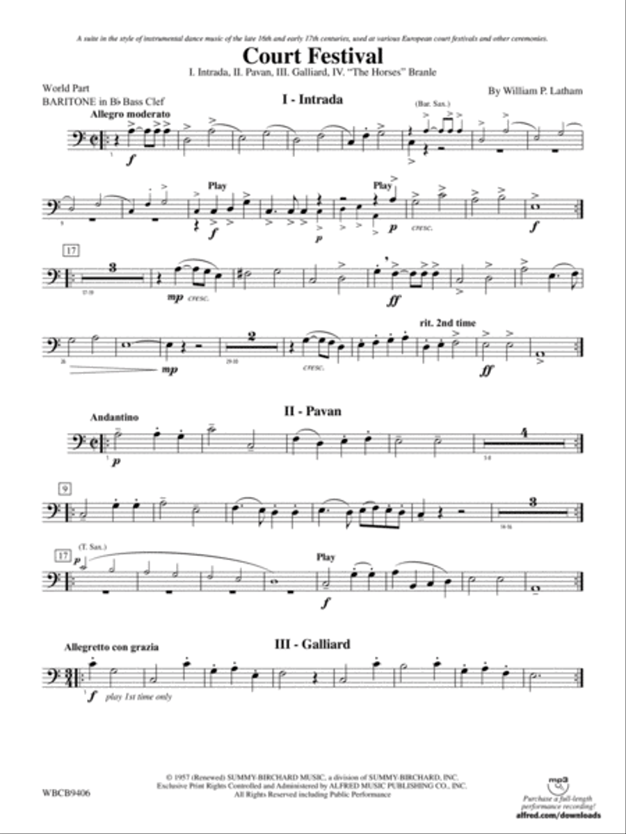 Court Festival (Suite for Concert Band): (World Part) B-flat Baritone B.C. Concert Band scores gallery preview page 1