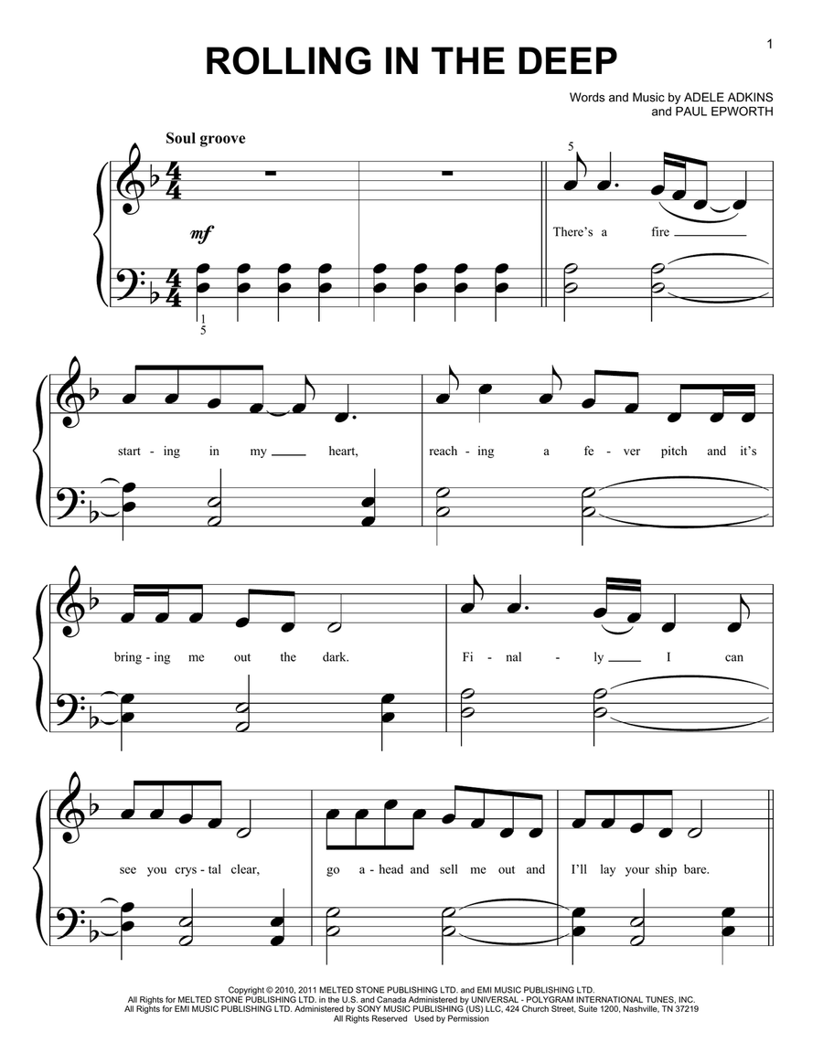 Rolling In The Deep Easy Piano scores gallery preview page 1