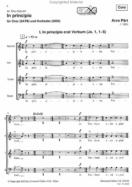 In Principio - SATB Chor Score