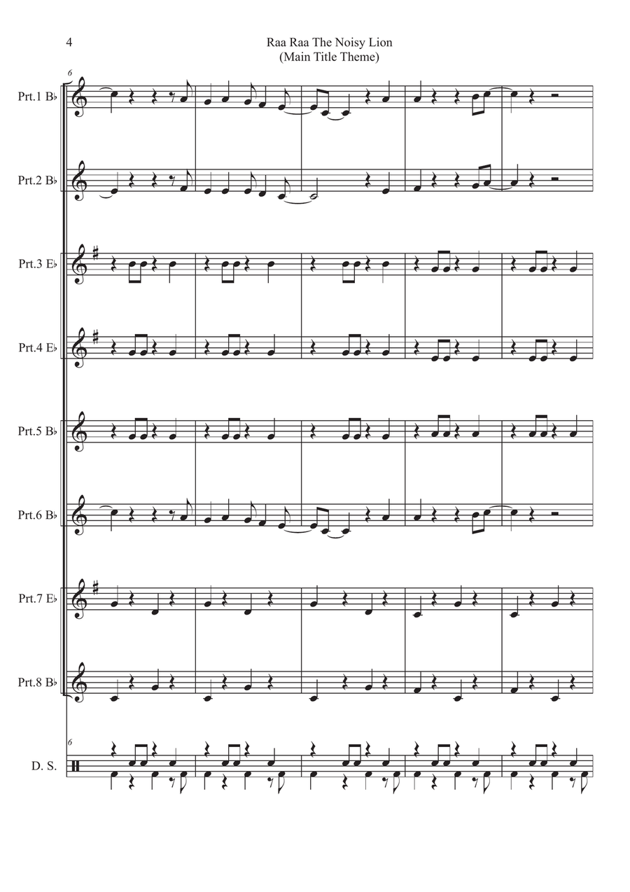 Raa Raa The Noisy Lion Main Title Theme Woodwind Quintet scores gallery preview page 4
