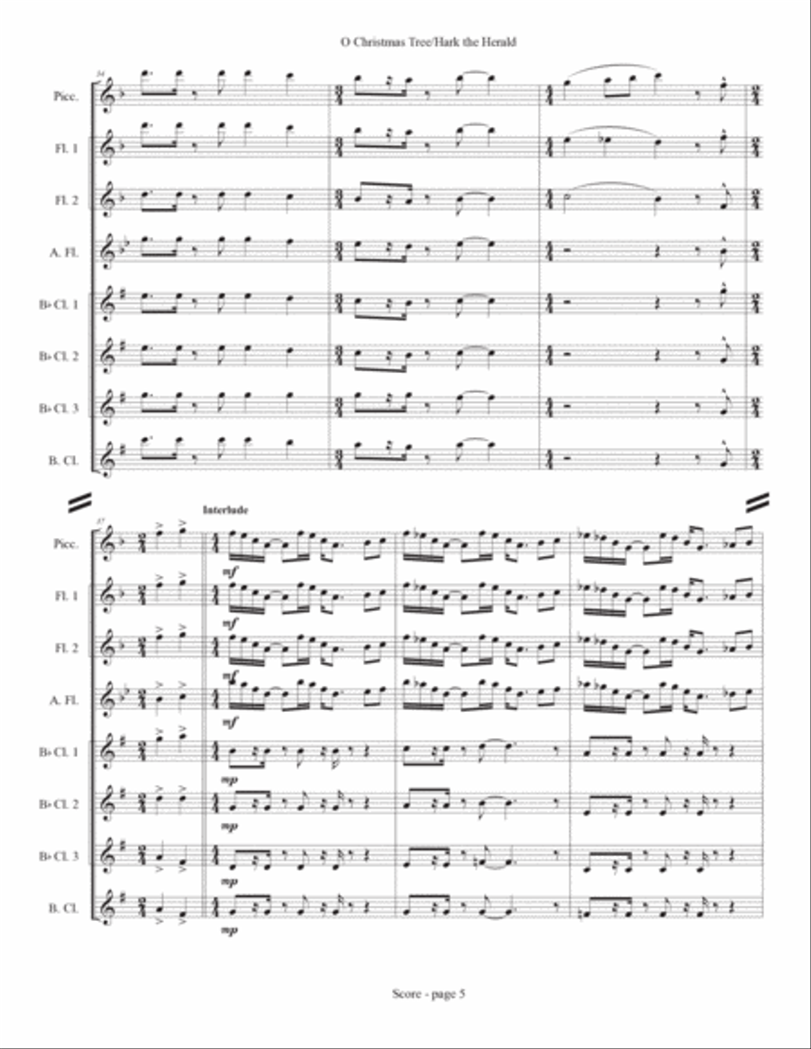 O Christmas Tree & Hark! The Herald Angels Sing Woodwind Ensemble scores gallery preview page 5