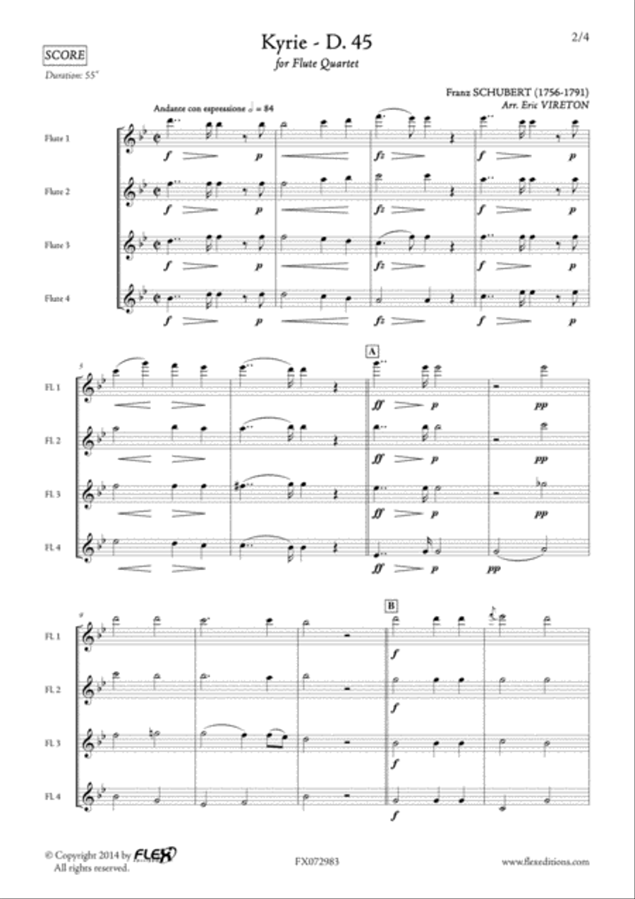 Kyrie, D. 45 Flute Quartet scores gallery preview page 2