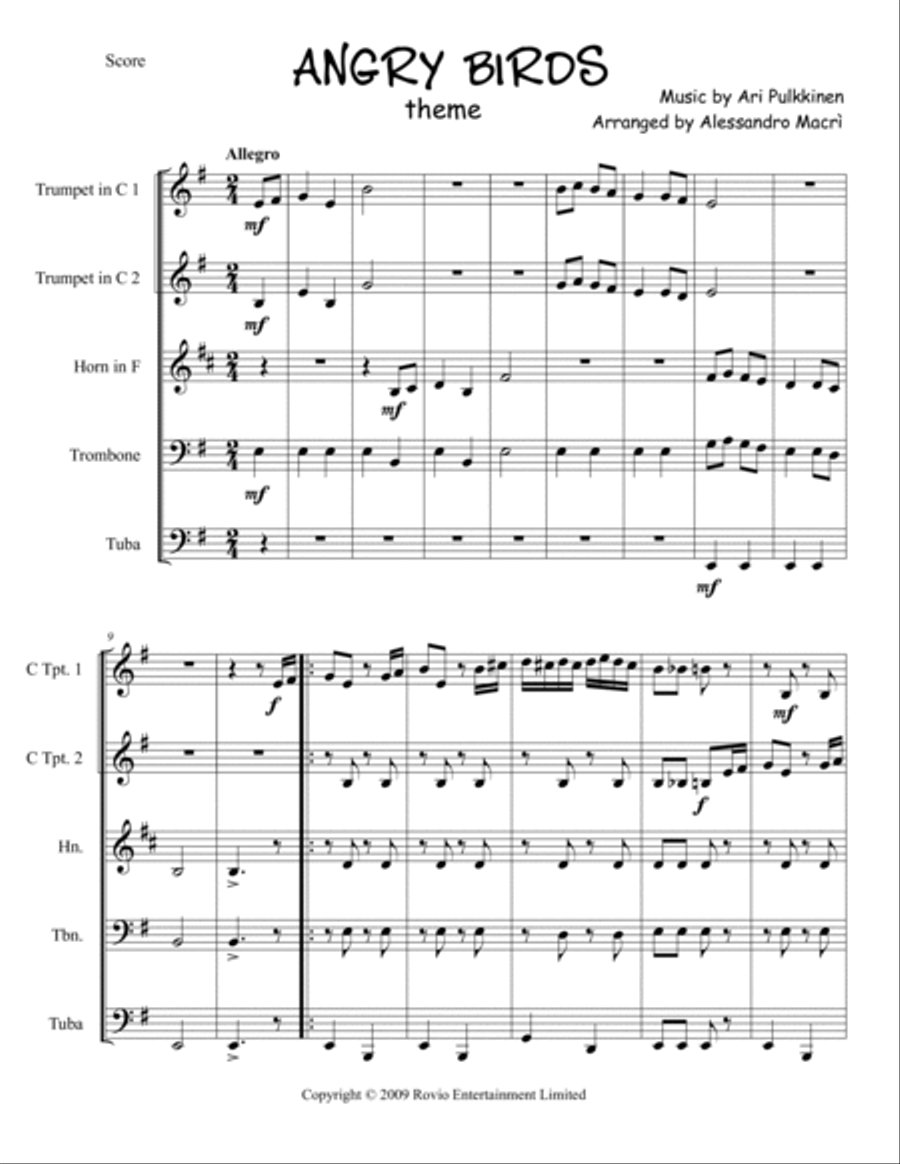 Angry Birds Theme Brass Ensemble scores gallery preview page 2