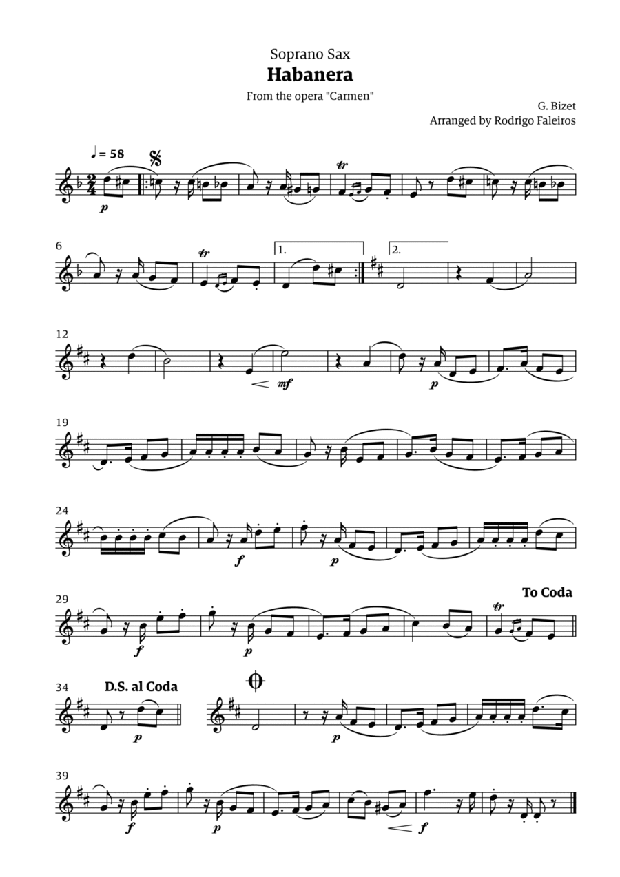 Habanera (for solo soprano sax) Chamber Music scores gallery preview page 1