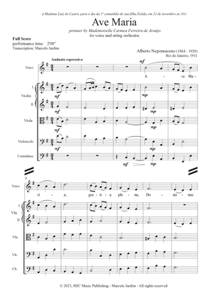 Ave Maria, in E minor, for voice and string orchestra - Score only