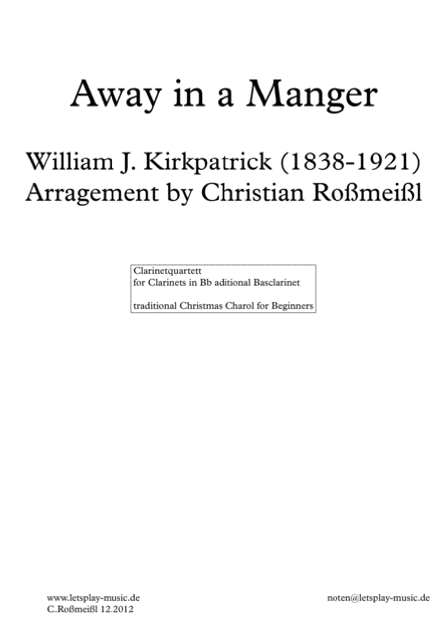 Away in The Manger for Clarinetquartett Clarinet Quartet scores gallery preview page 1
