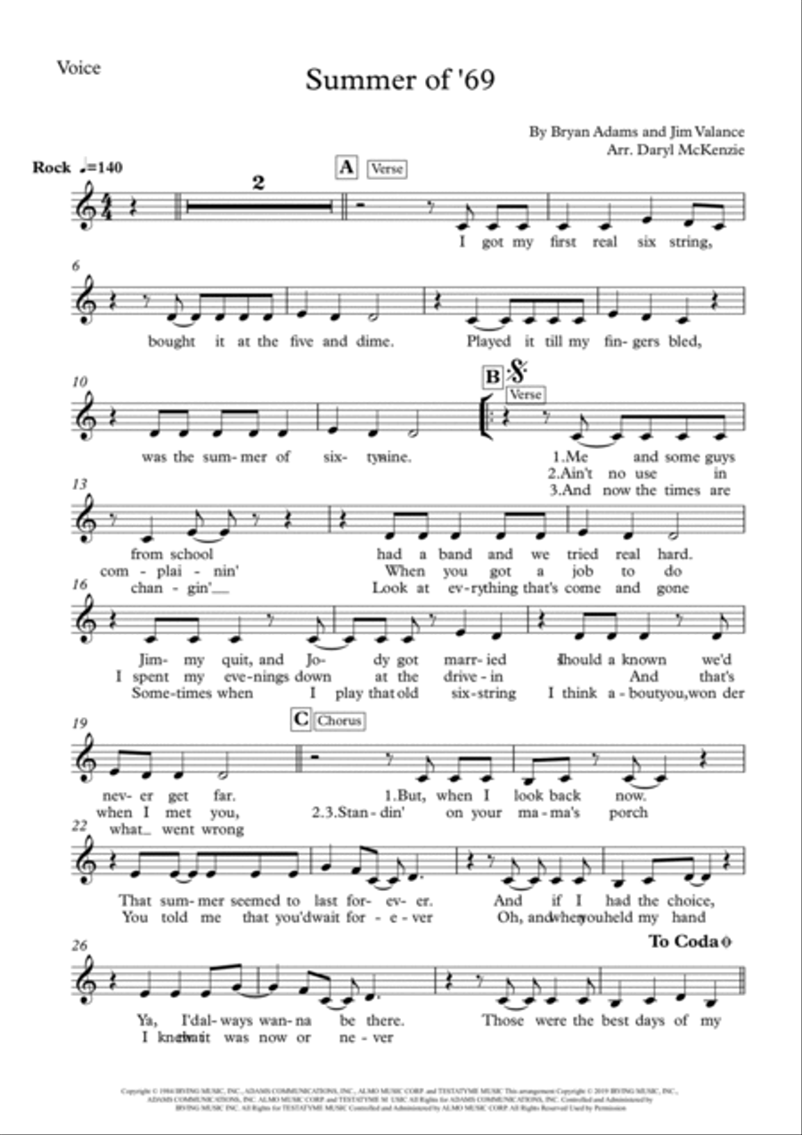 Summer Of '69 Tenor Saxophone scores gallery preview page 2